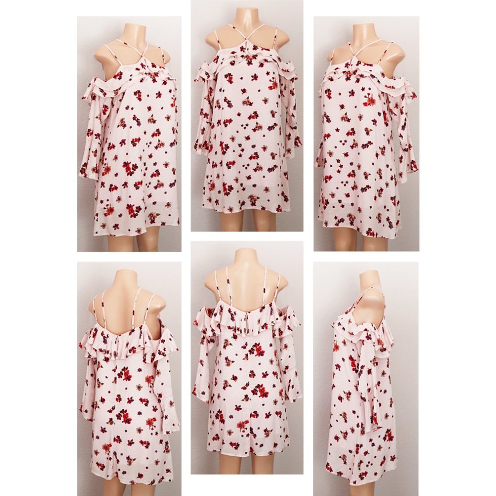 Blush Rust Floral Off Shoulder Ruffle Halter Dress - Picture 9 of 10